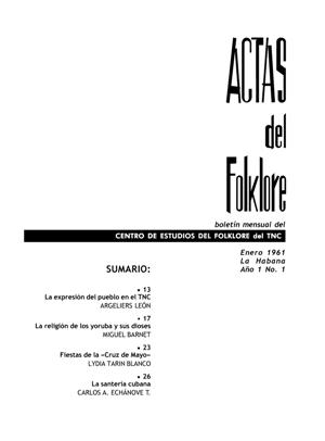 Actas de Folklore, año 1, nº 1. La Habana, enero 1961