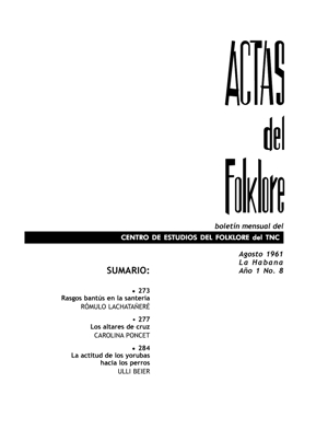 Actas de Folklore, nº 8. La Habana, agosto 1961