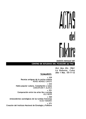 Actas de Folklore, nº 10-11-12. La Habana, octubre-noviembre-diciembre 1961